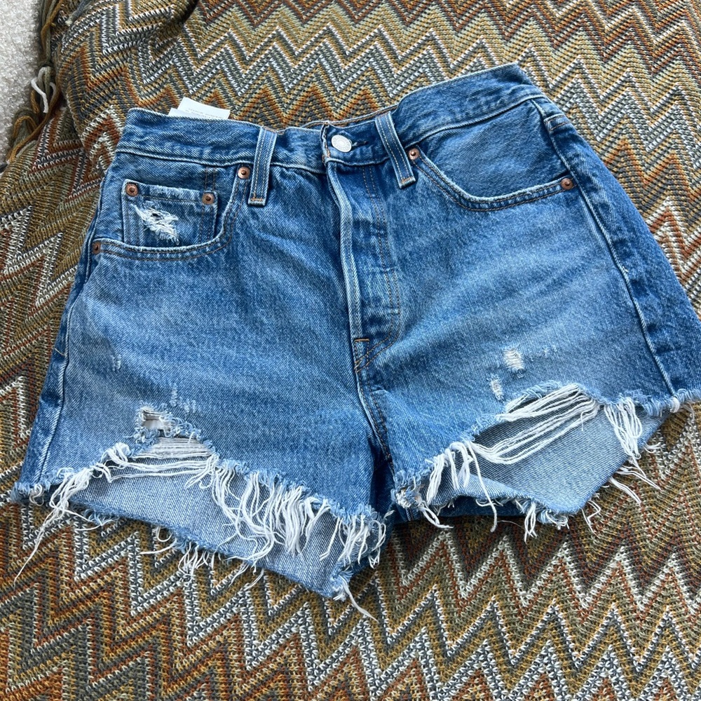 Levi's Blue Distressed Jean Shorts